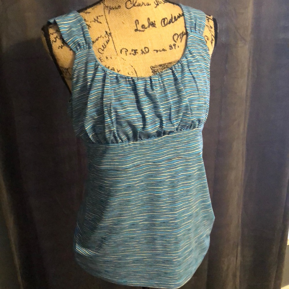 Dressy Tank Top Blue, White, and Black Stripes